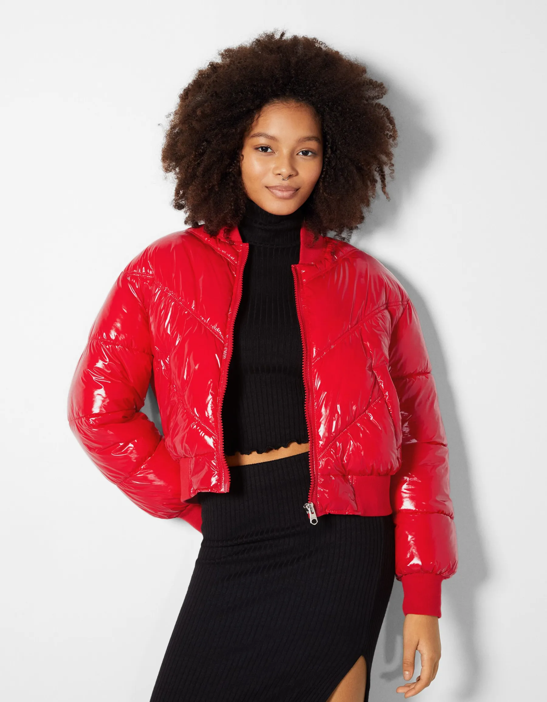 BERSHKA Doudoune vinyle Rouge Fashion
