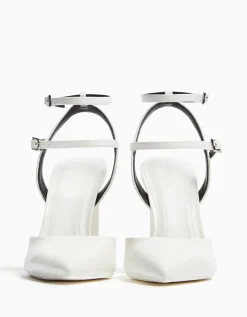 BERSHKA Escarpins ouverts à l’arrière boucle de cheville Blanc Cheap
