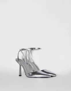 BERSHKA Escarpins type mules métallisés Fuchsia Discount