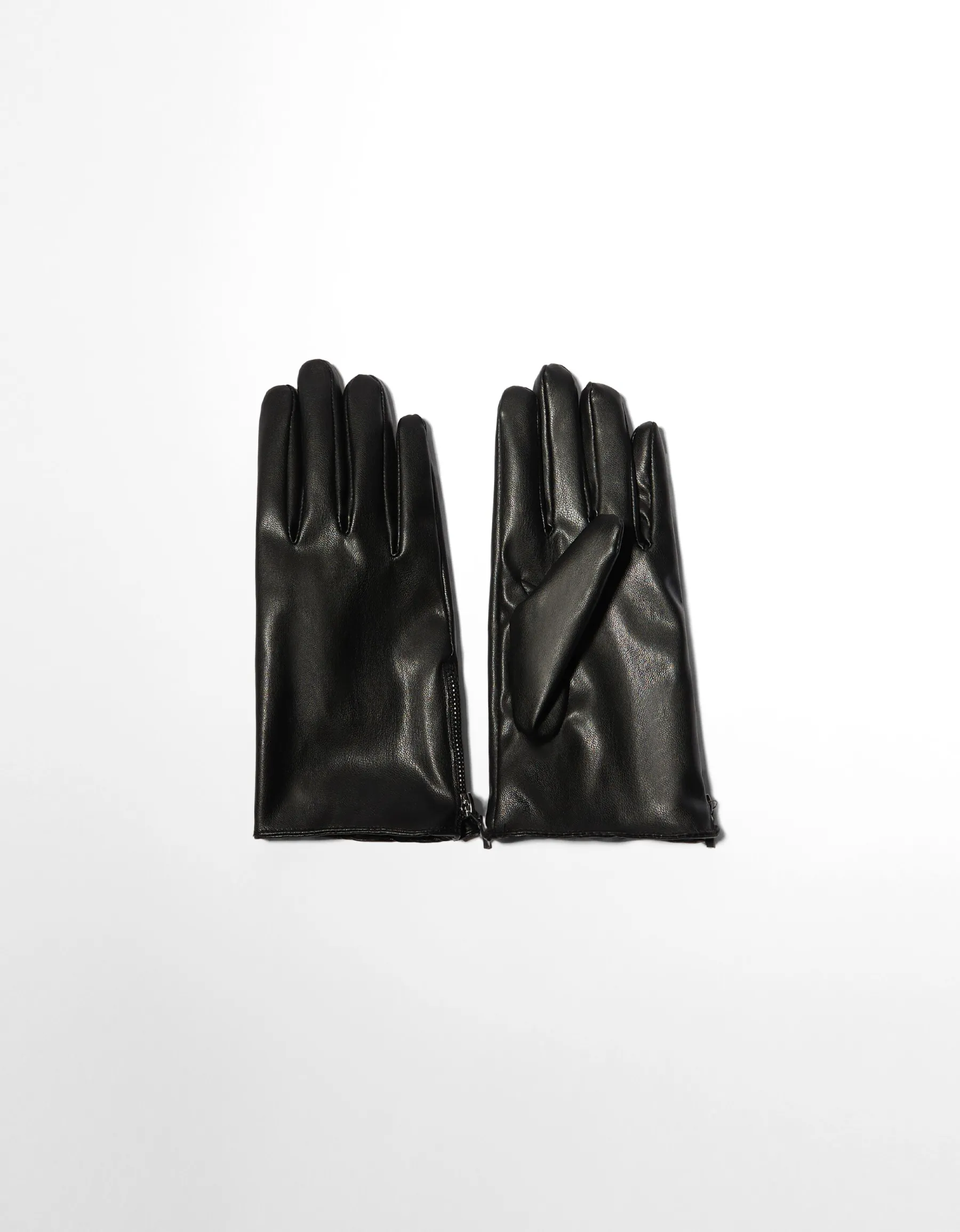 BERSHKA Gants similicuir fermeture Éclair Noir Shop