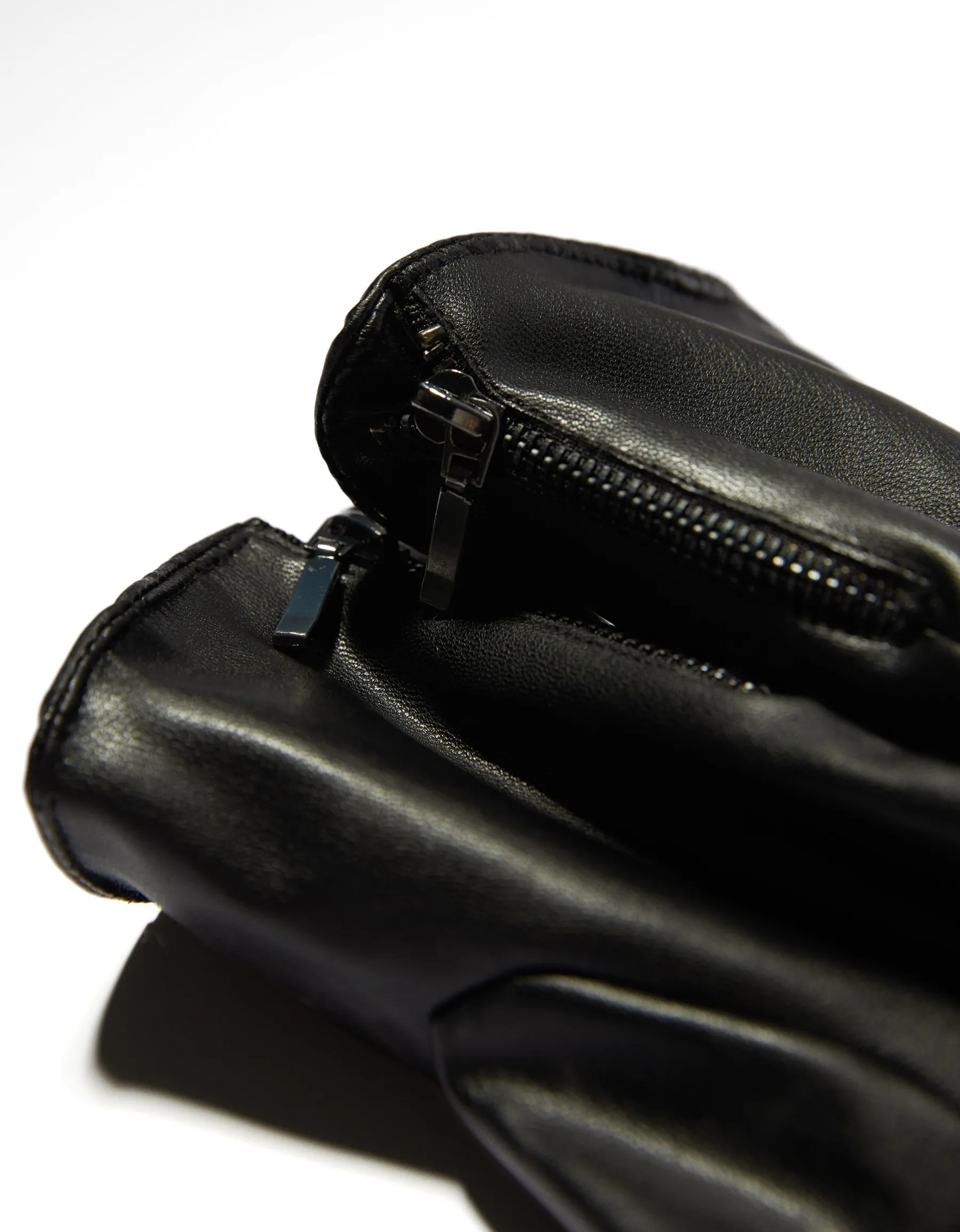 BERSHKA Gants similicuir fermeture Éclair Noir Shop