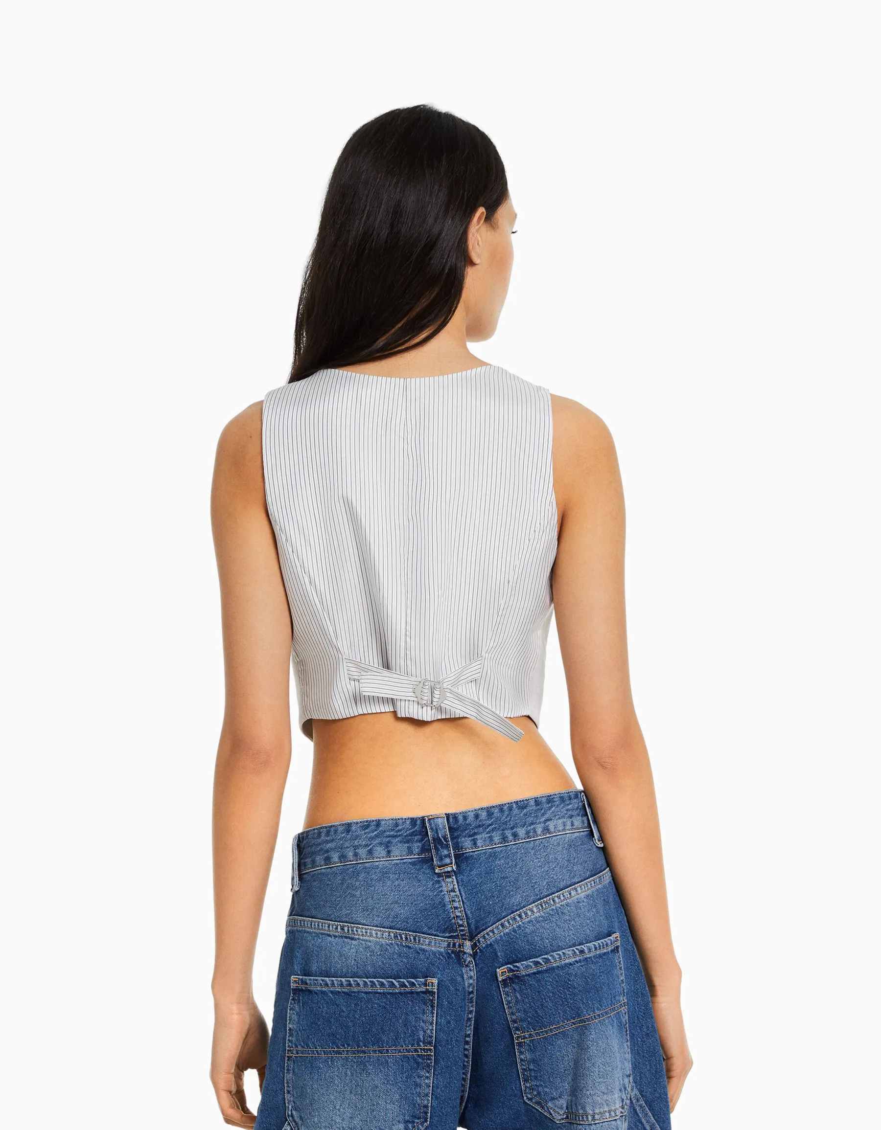 BERSHKA Gilet body tailoring Gris Outlet