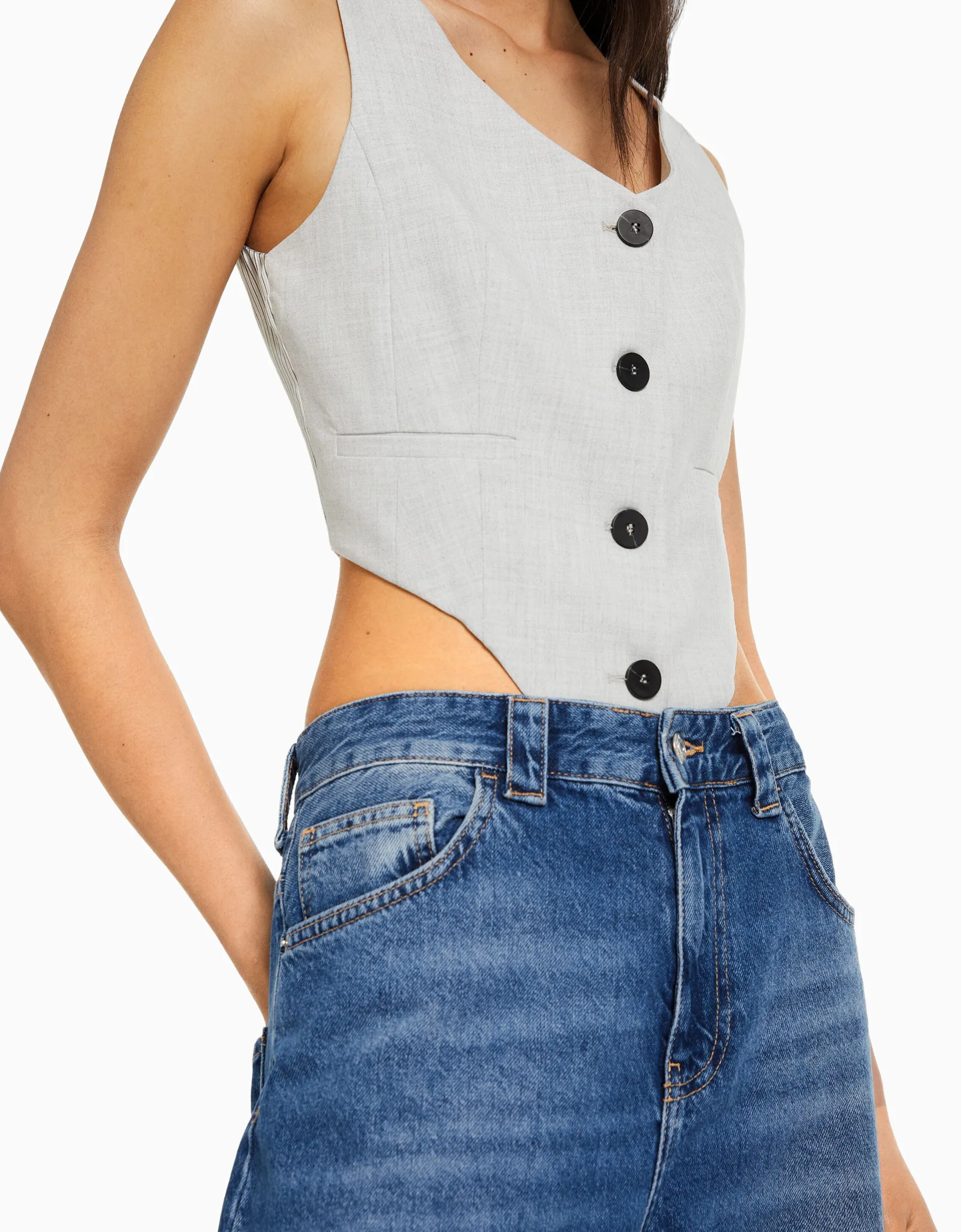 BERSHKA Gilet body tailoring Gris Outlet
