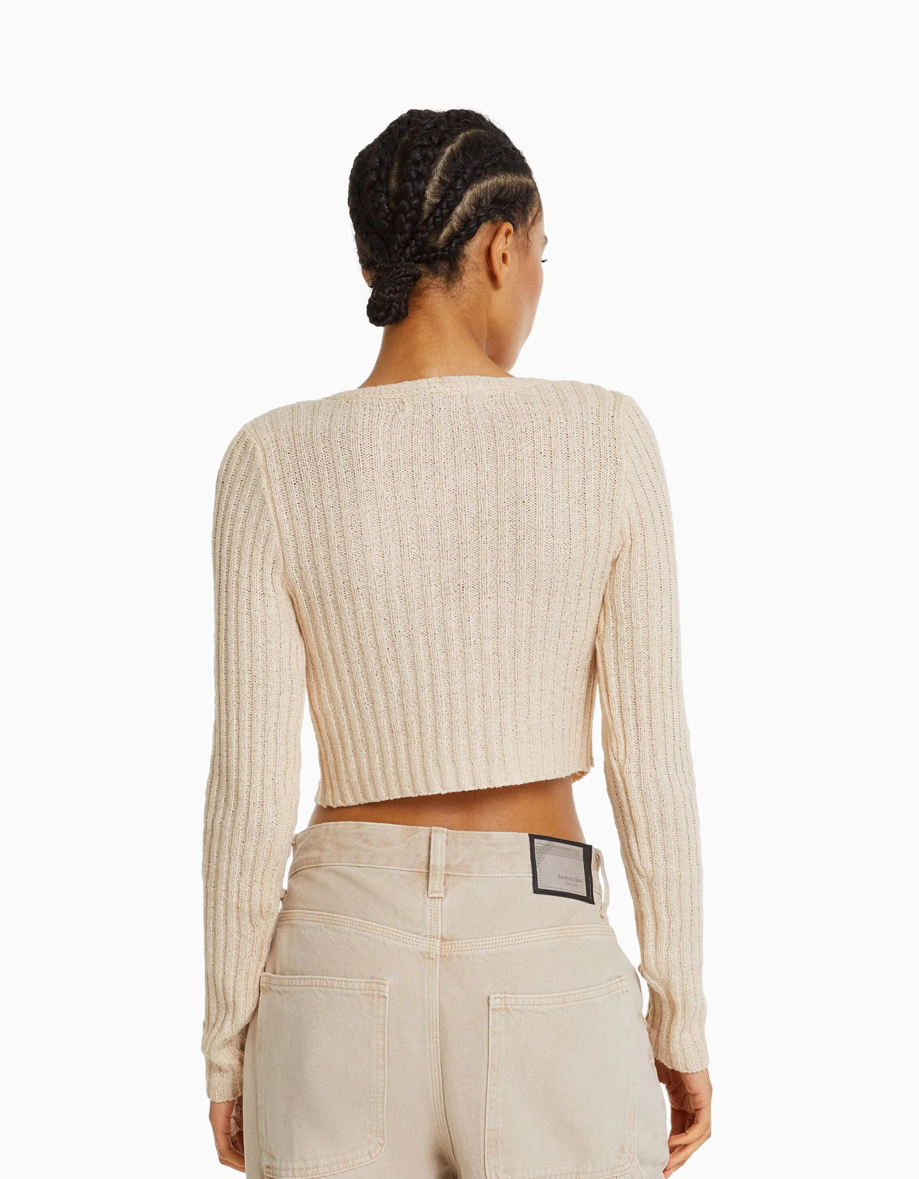 BERSHKA Gilet cropped rustique Écru Store