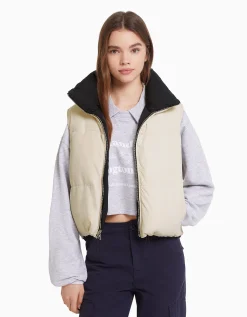 BERSHKA Gilet cropped sans manches réversible Grenade Outlet
