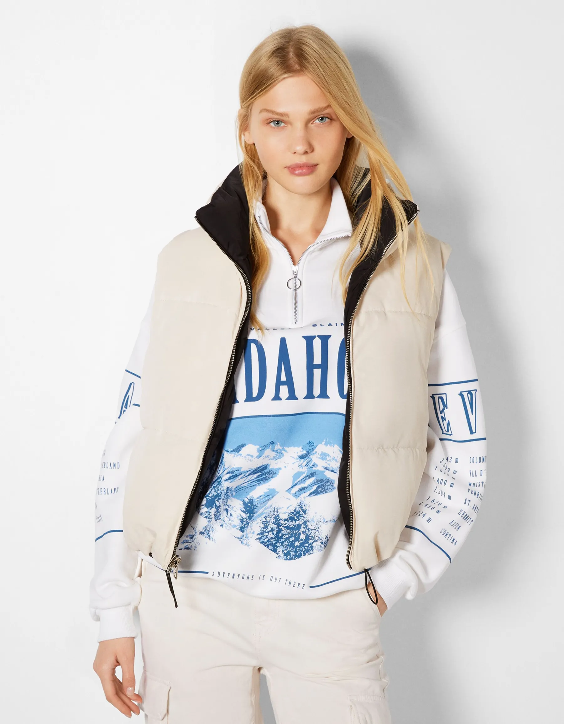 BERSHKA Gilet cropped sans manches réversible Grenade Fashion