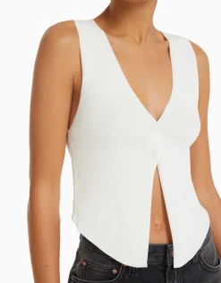 BERSHKA Gilet en maille avec boutons Noir Hot