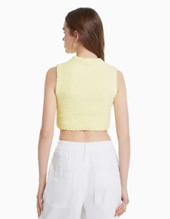 BERSHKA Gilet maille chenille Jaune Clearance