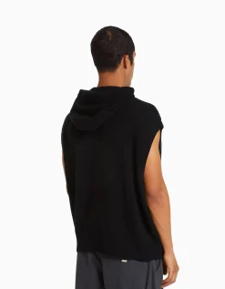 BERSHKA Gilet sans manches capuche maille Écru Cheap