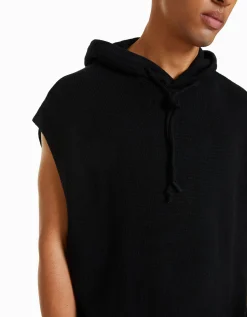 BERSHKA Gilet sans manches capuche maille Écru Cheap