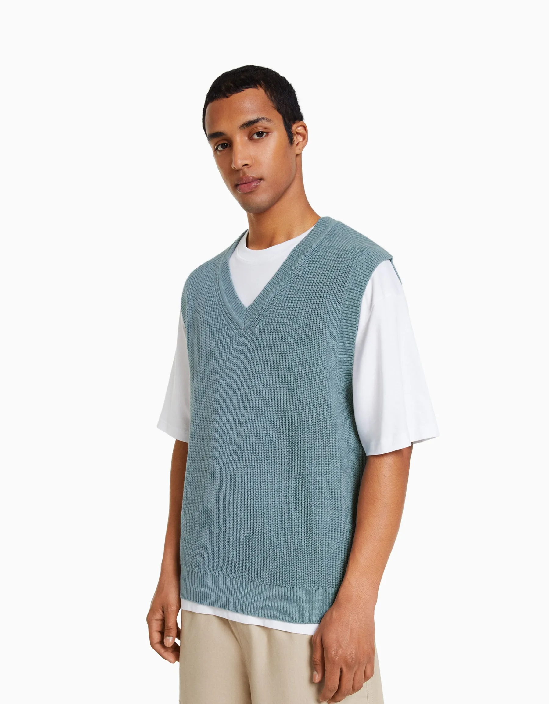 BERSHKA Gilet sans manches col en V Bleu clair Shop