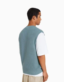 BERSHKA Gilet sans manches col en V Bleu clair Shop