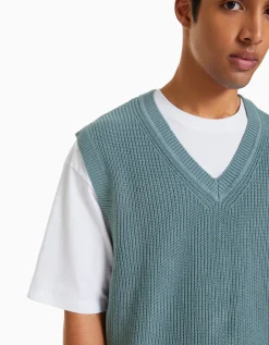 BERSHKA Gilet sans manches col en V Bleu clair Shop