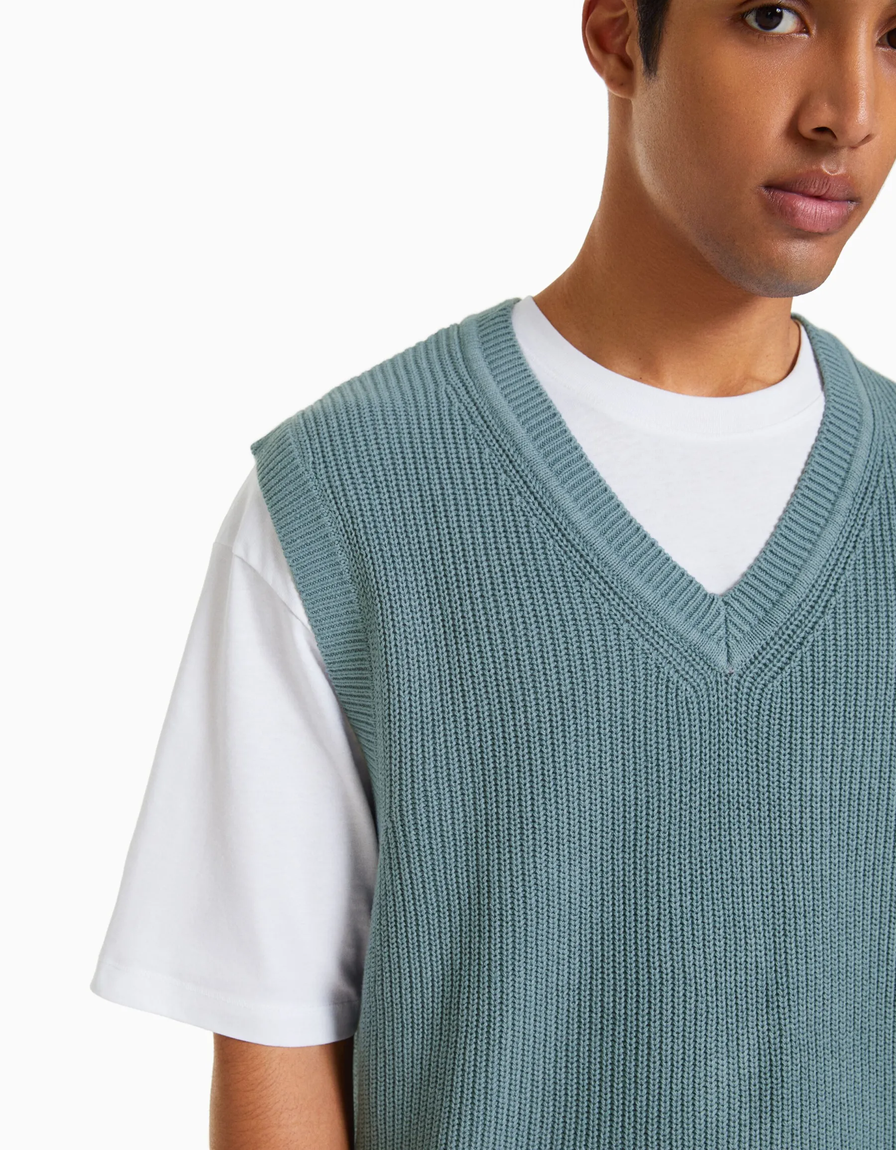 BERSHKA Gilet sans manches col en V Bleu clair Shop