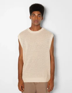 BERSHKA Gilet sans manches maille résille Noir Cheap