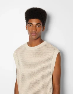 BERSHKA Gilet sans manches maille résille Noir Cheap