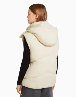 BERSHKA Gilet sans manches rembourré capuche oversize Noir Shop