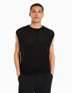 BERSHKA Gilet sans manches résille Noir Clearance