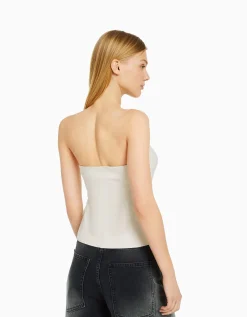 BERSHKA Gilet tailoring épaules dénudées Écru New