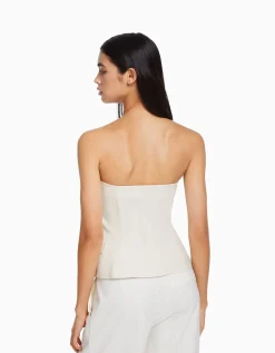 BERSHKA Gilet tailoring épaules dénudées Écru Clearance