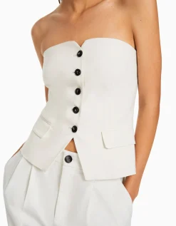 BERSHKA Gilet tailoring épaules dénudées Écru Clearance