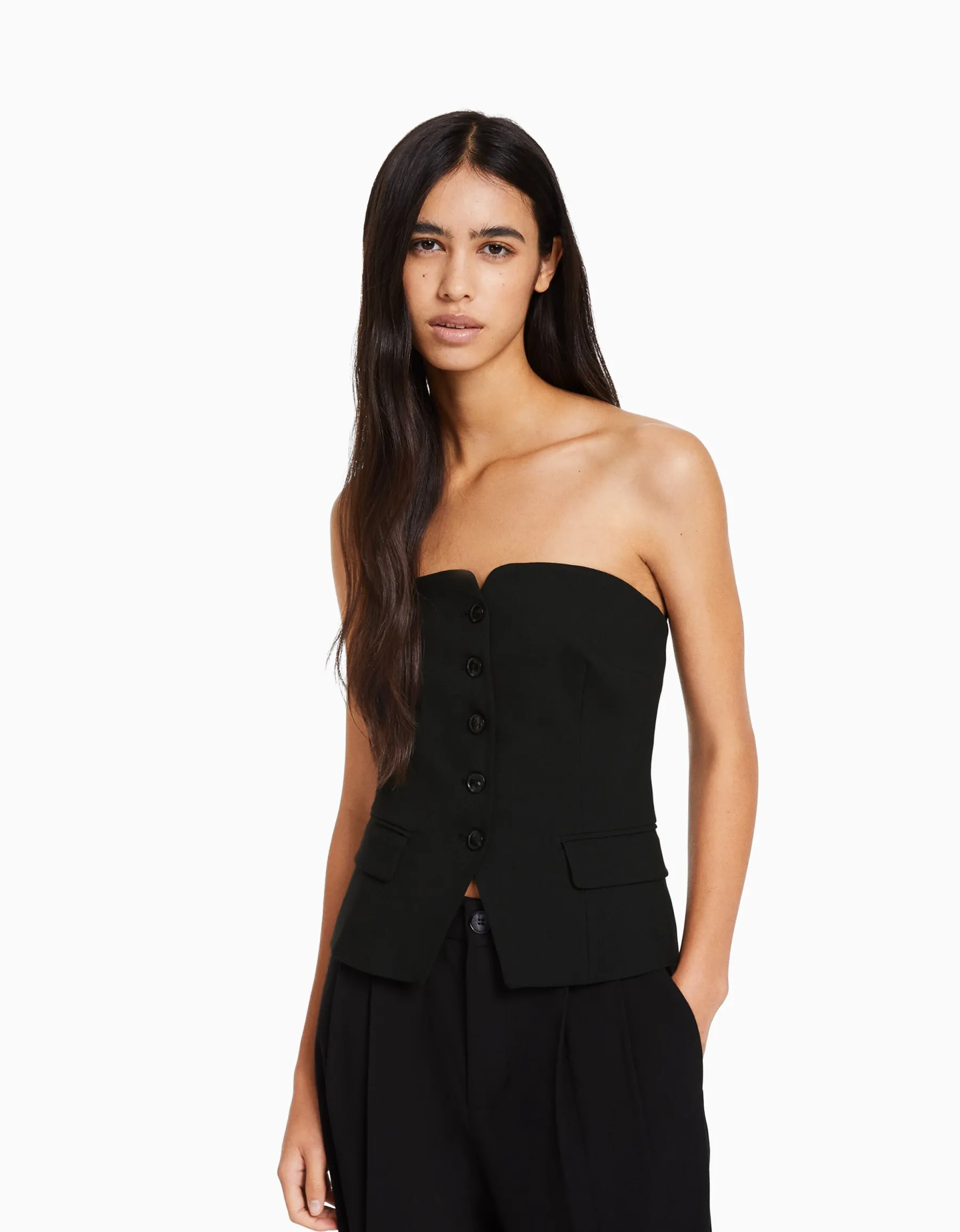 BERSHKA Gilet tailoring épaules dénudées Écru Fashion