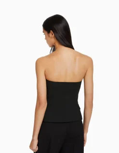 BERSHKA Gilet tailoring épaules dénudées Écru Fashion