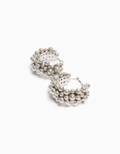 BERSHKA Grandes boucles d’oreilles petites perles Argent Flash Sale