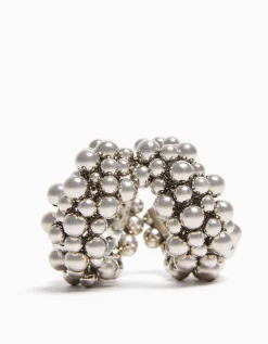 BERSHKA Grandes boucles d’oreilles petites perles Argent Flash Sale