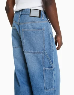 BERSHKA Jean baggy carpenter Bleu lavé Outlet