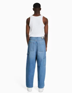 BERSHKA Jean baggy carpenter Blanc cassé Best Sale