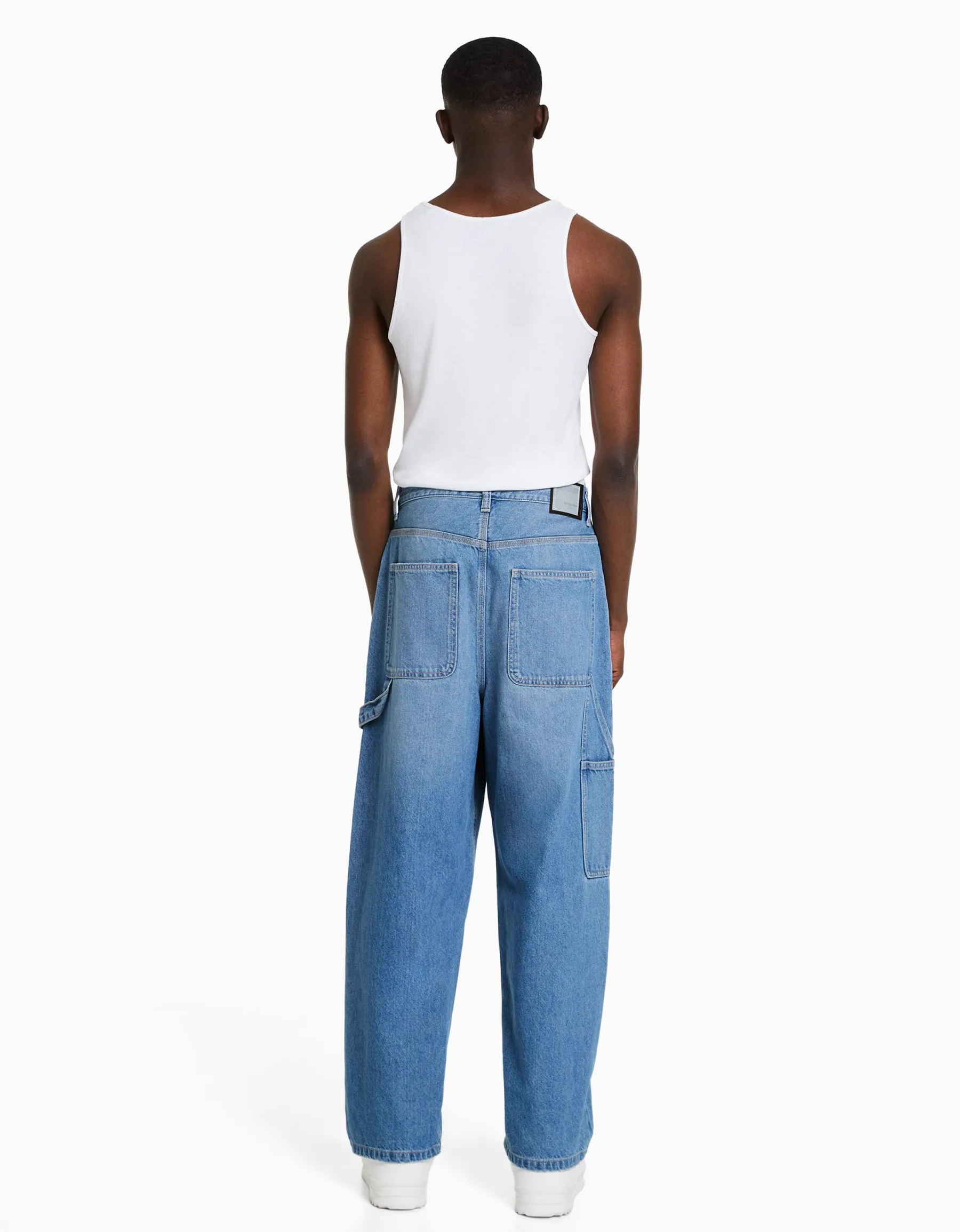 BERSHKA Jean baggy carpenter Blanc cassé Best Sale
