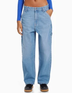 BERSHKA Jean baggy carpenter Blanc cassé Discount