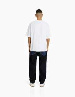BERSHKA Jean baggy color block Bleu Best Sale