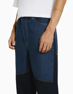 BERSHKA Jean baggy color block Bleu Best Sale
