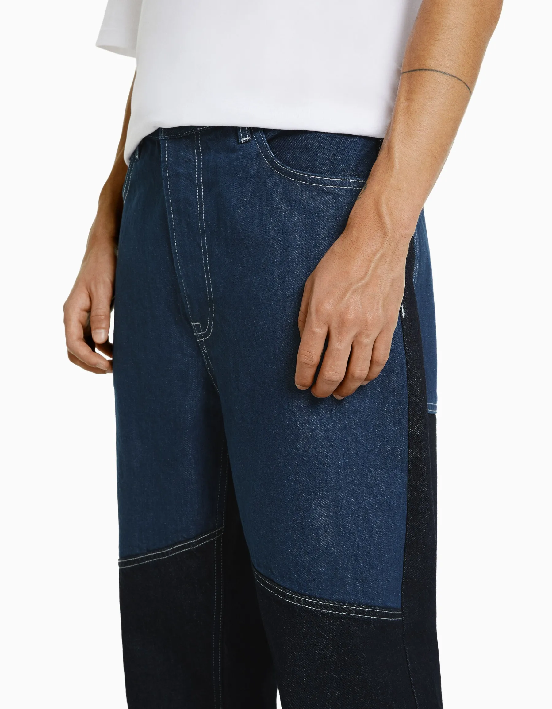 BERSHKA Jean baggy color block Bleu Best Sale