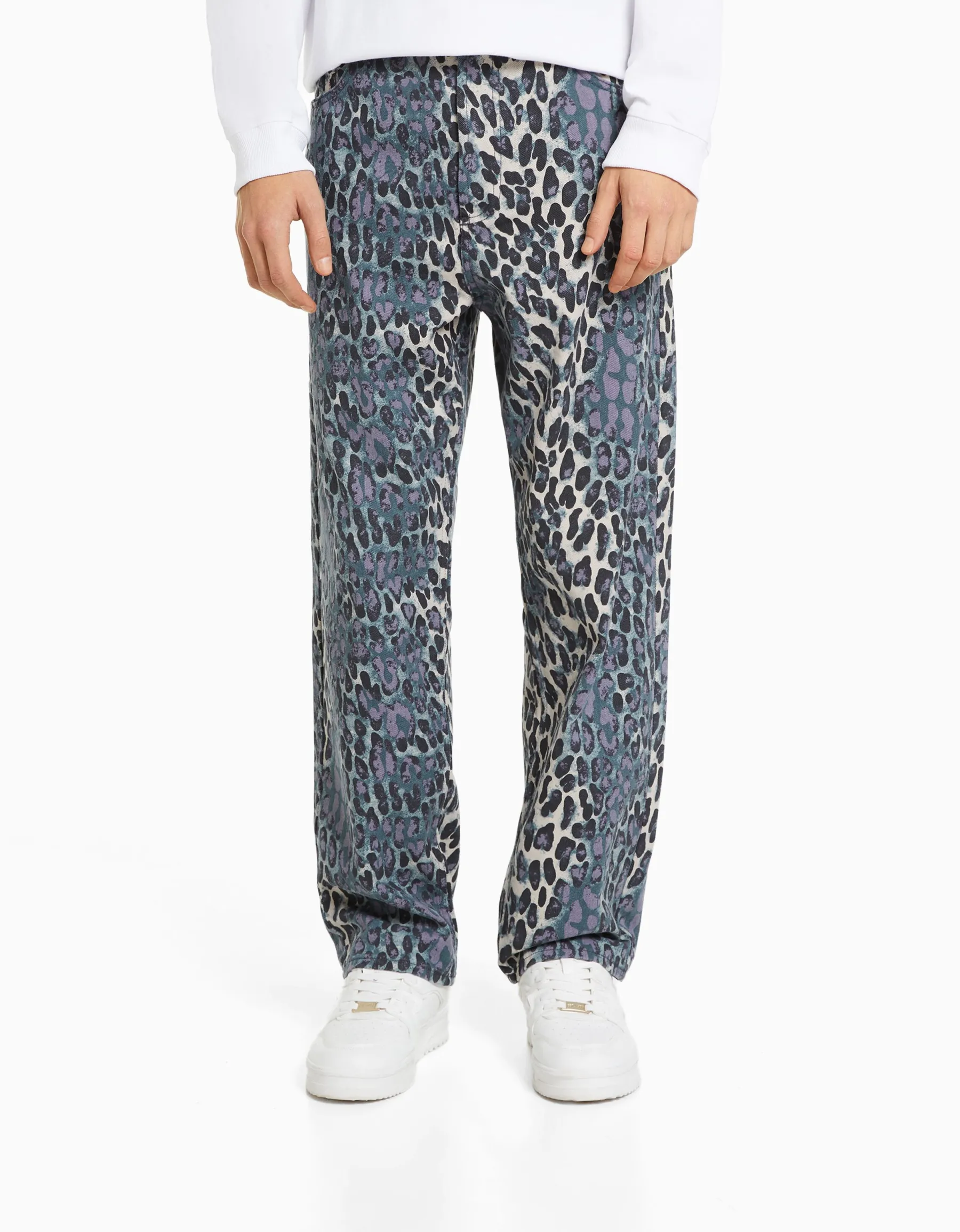 BERSHKA Jean baggy imprimé animal Violet Best