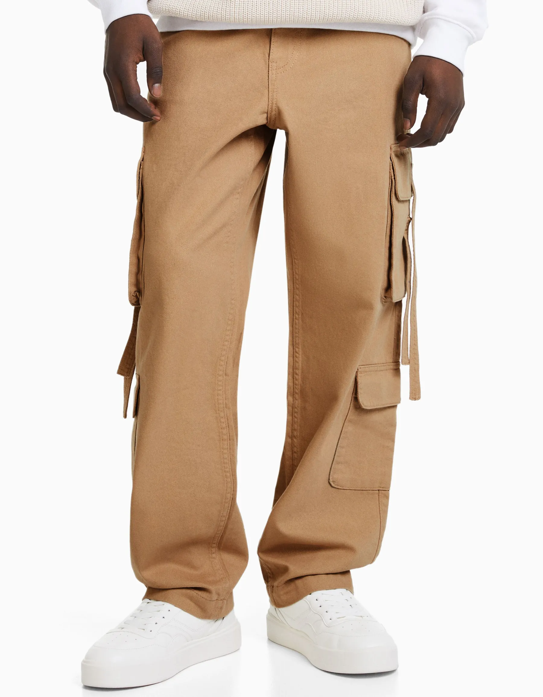 BERSHKA Jean cargo bandes Camel Cheap