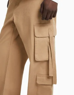 BERSHKA Jean cargo bandes Camel Cheap
