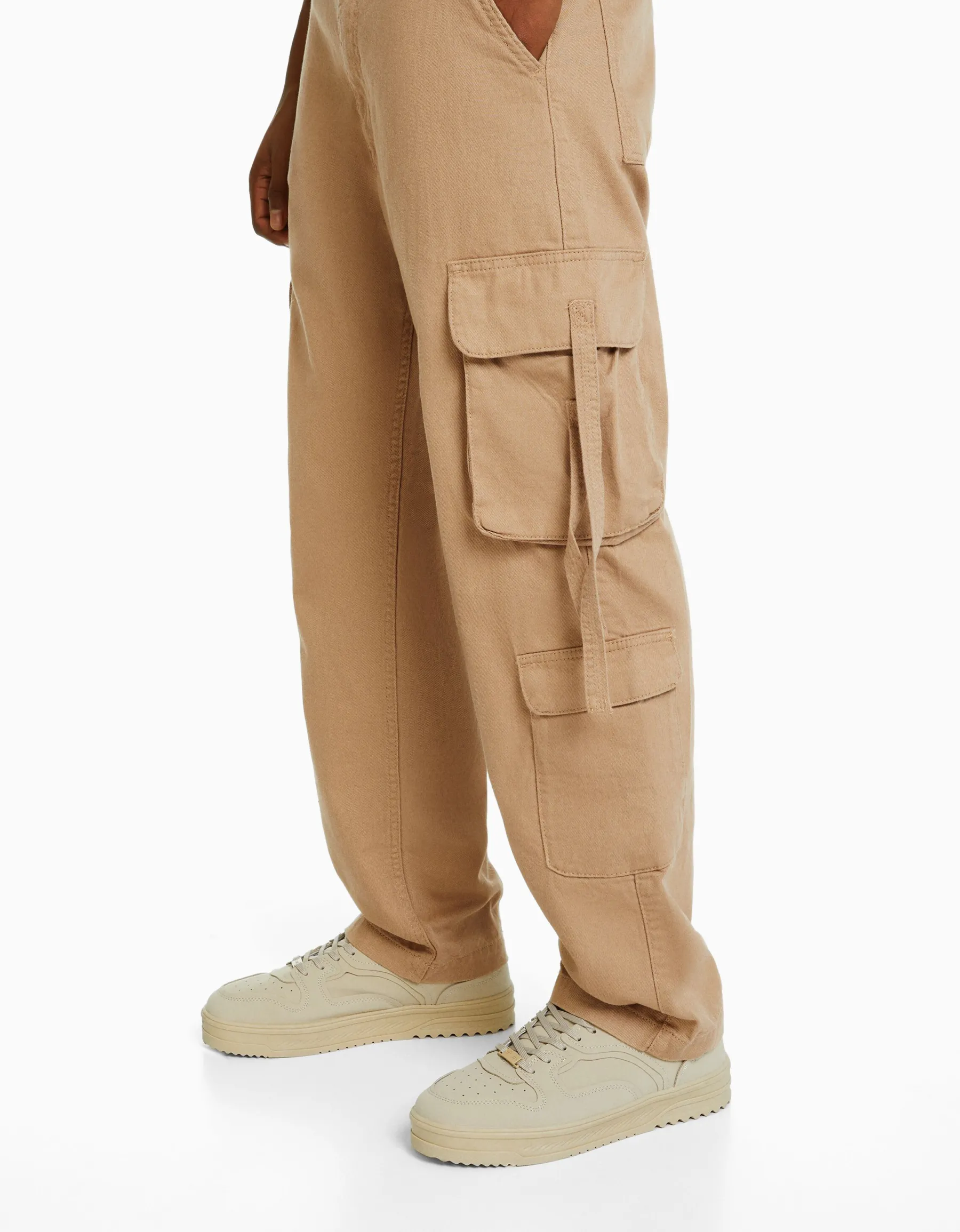 BERSHKA Jean cargo bandes Camel Fashion