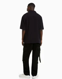 BERSHKA Jean cargo bandes Noir Best