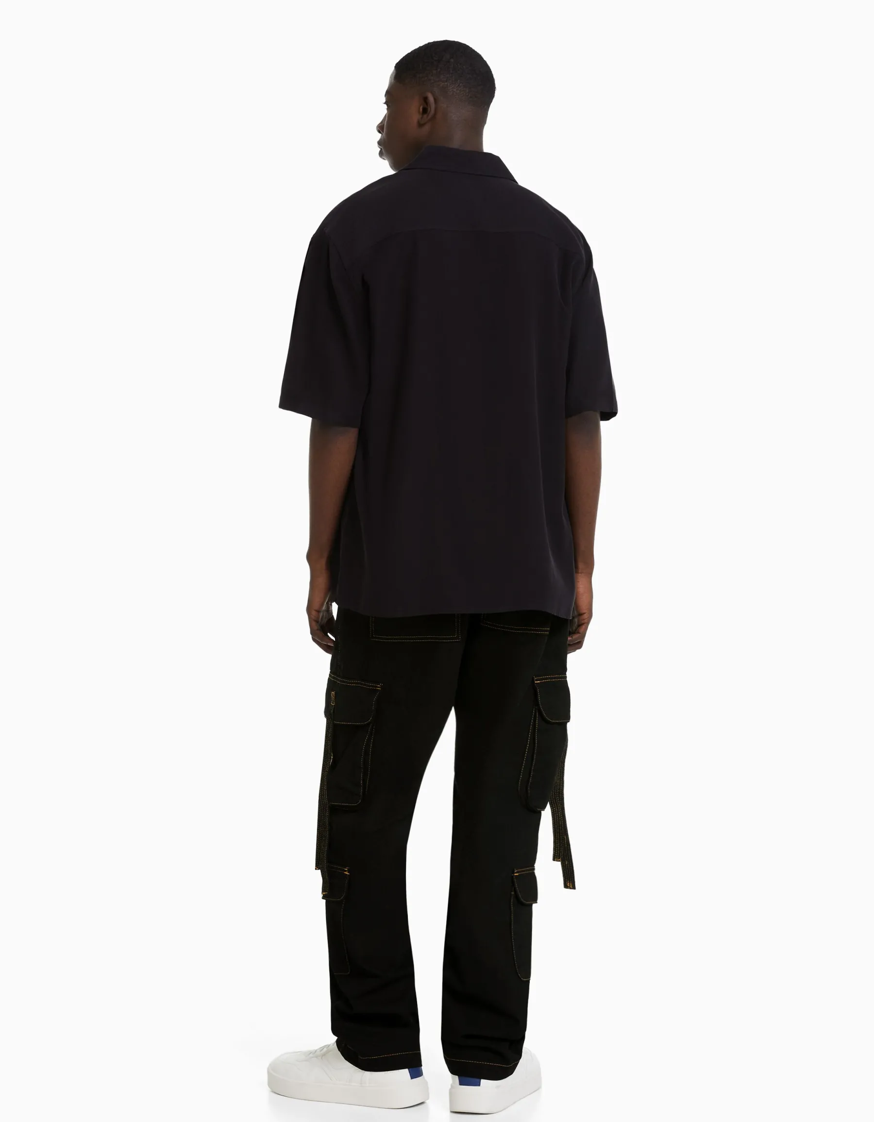 BERSHKA Jean cargo fil contraste bandes Noir Online