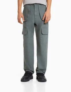 BERSHKA Jean cargo multipoches Bleu Online