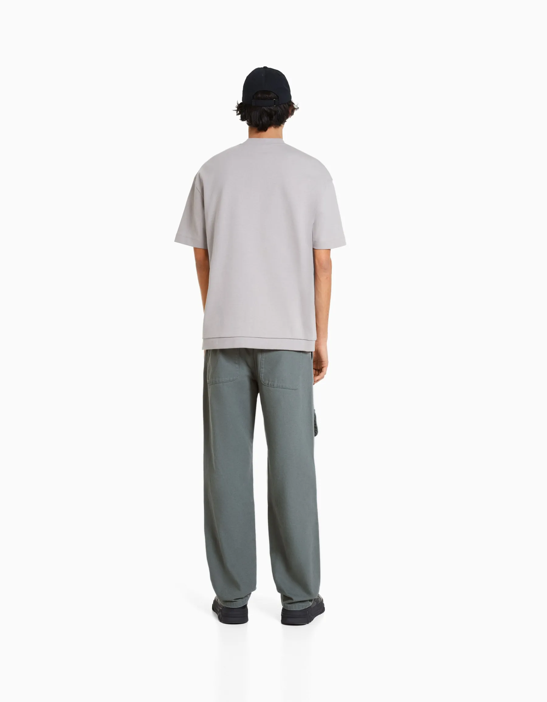 BERSHKA Jean cargo multipoches Bleu Outlet