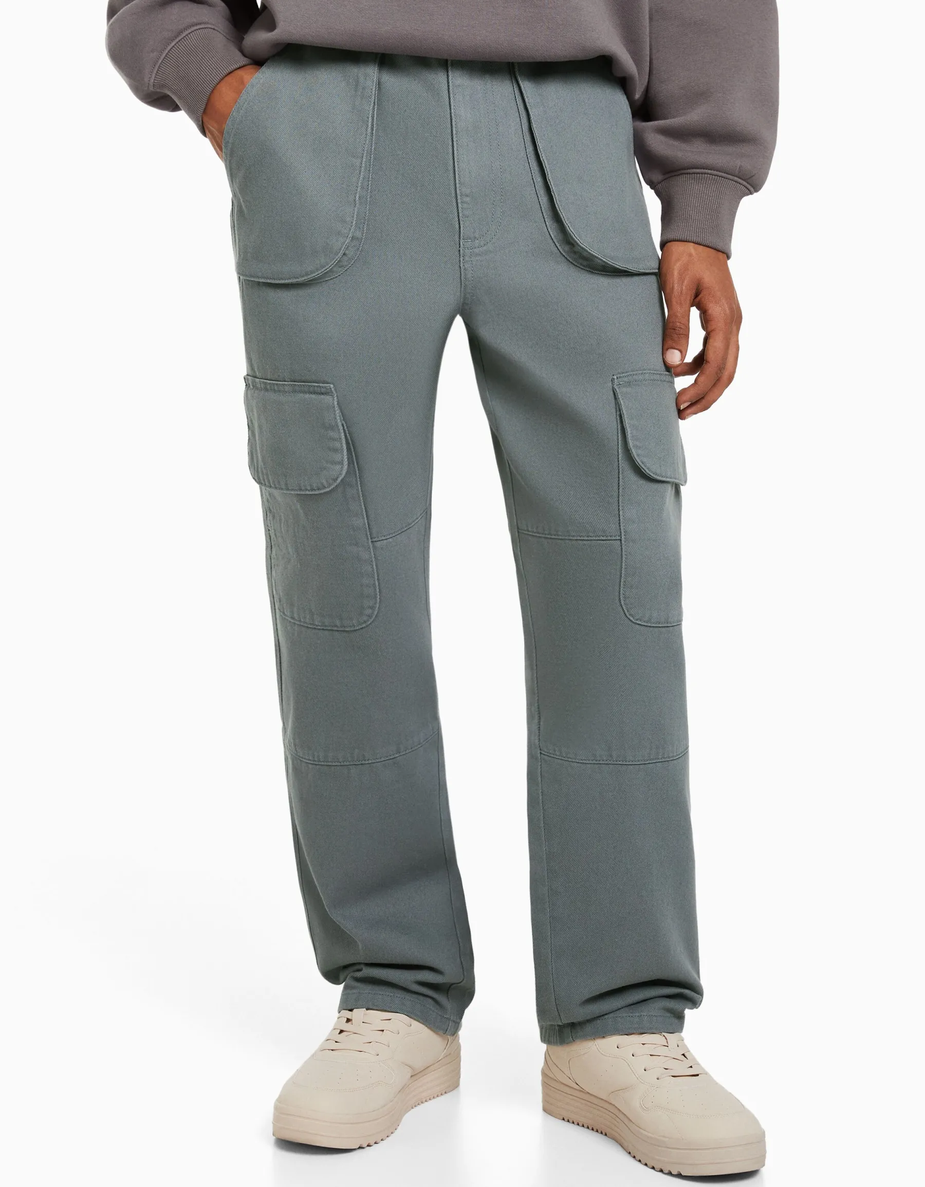 BERSHKA Jean cargo multipoches Bleu Shop