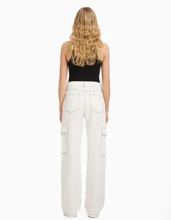 BERSHKA Jean cargo straight Bleu lavé Best