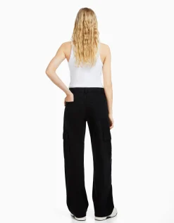 BERSHKA Jean cargo straight Bleu lavé Flash Sale