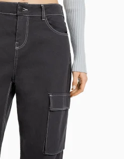 BERSHKA Jean cargo straight Bleu lavé Shop