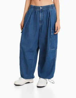 BERSHKA Jean cargo volume Bleu lavé Shop