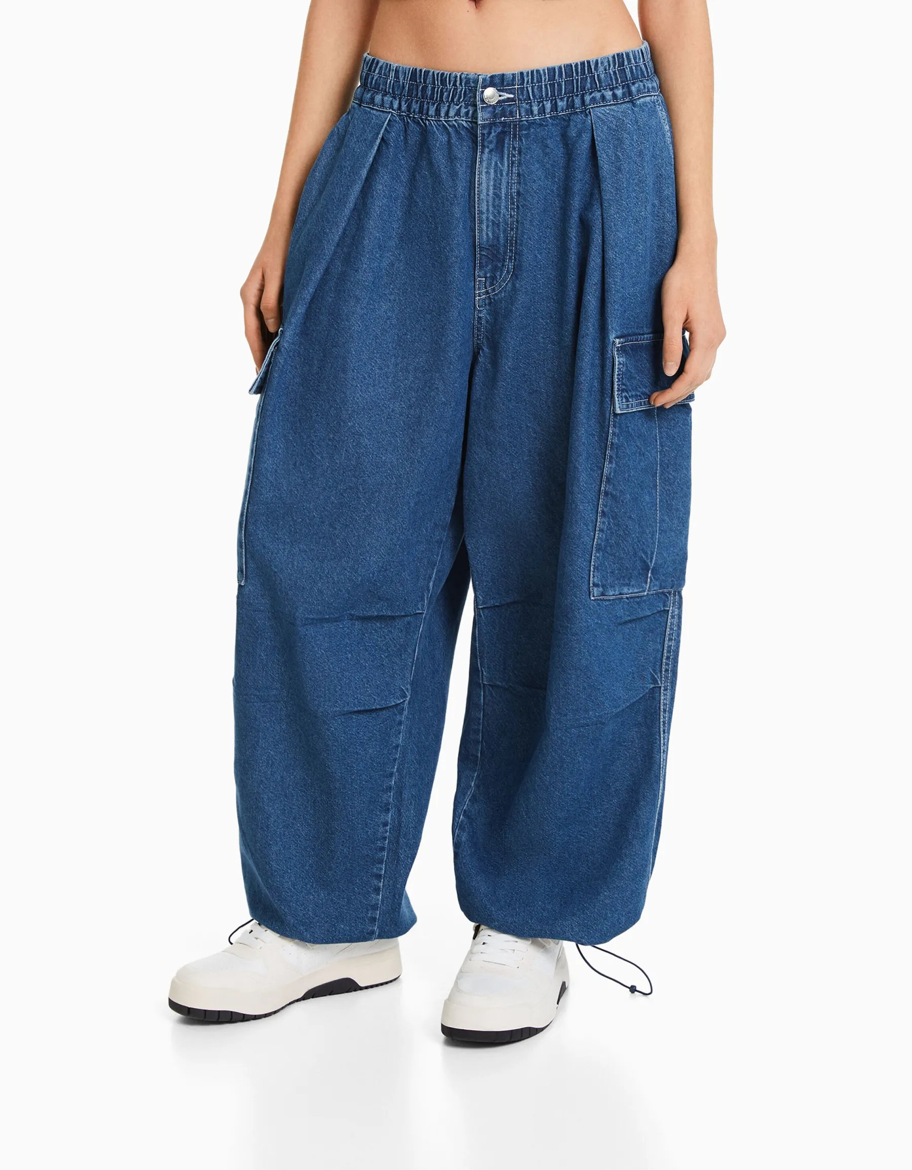 BERSHKA Jean cargo volume Bleu lavé Shop